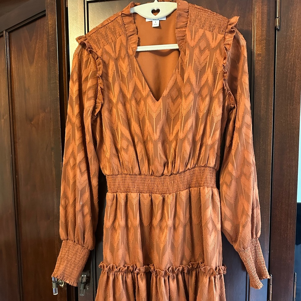 Bar III Orange Patterned Long Sleeve Dress